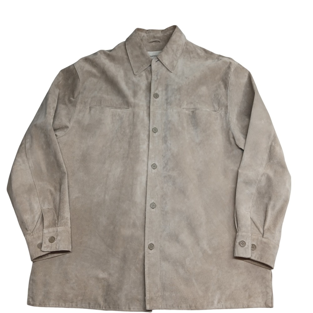 Mens Tan Beige 100% Genuine Suede Leather Button Front Shirt Jacket‎ RN77219